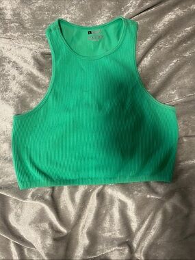 Forever 21 Emerald Green Ribbed High Neck Crop Top
